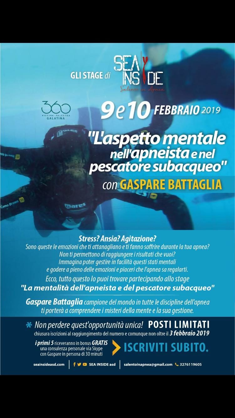 Locandina dell'evento l'aspetto mentale nell'apneista e nel pescatore subacqueo